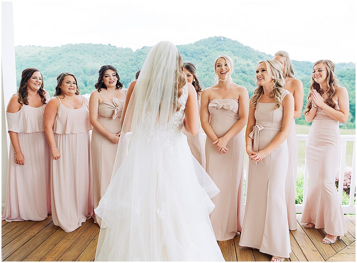 Bridesmaids First Look with Bride on Porch at The Ridge Asheville Photo