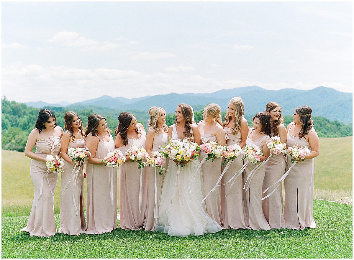 Bride with Bridesmaids Laughing at The Ridge Asheville Photo