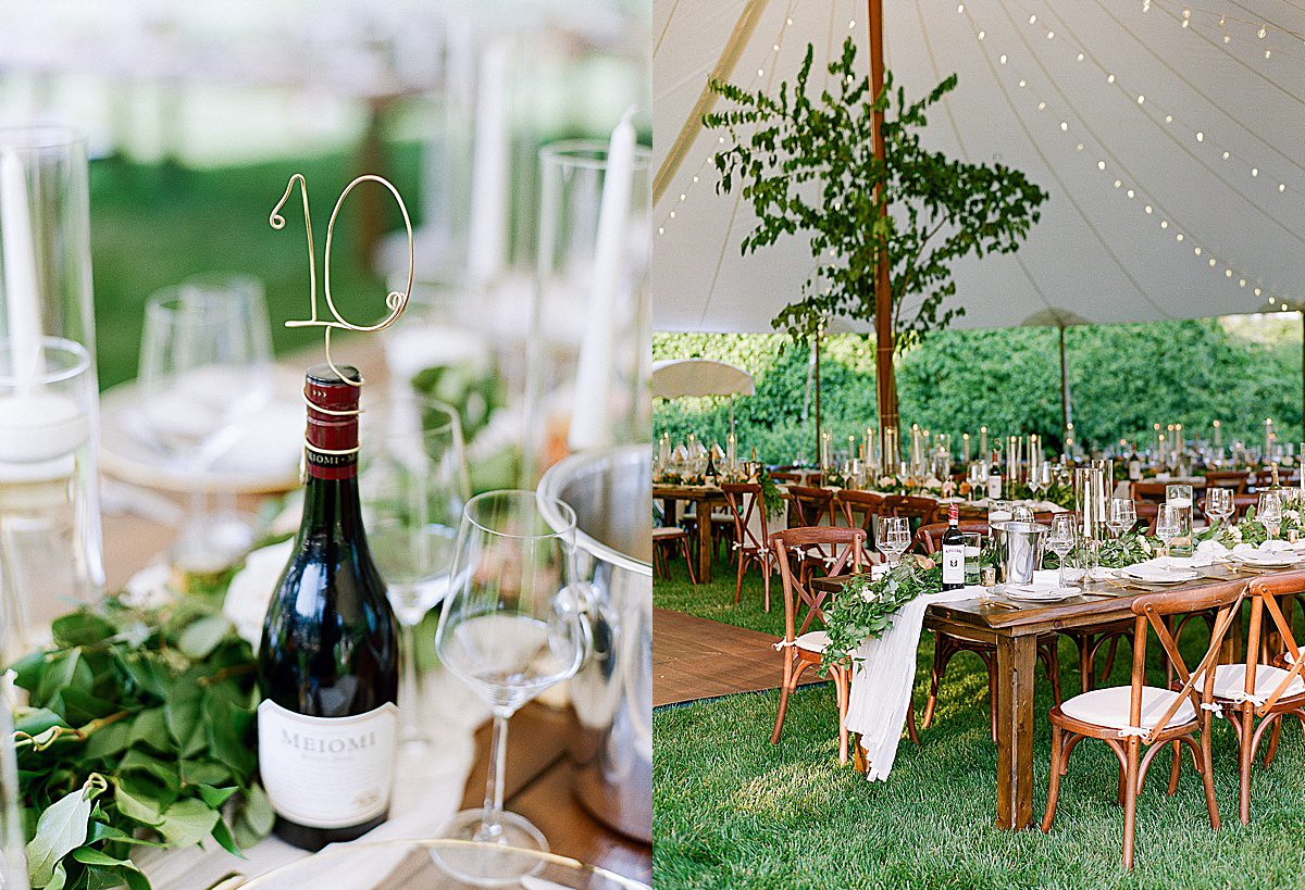 Wine Bottle Table Number Holder and Wedding Reception Tent Photos