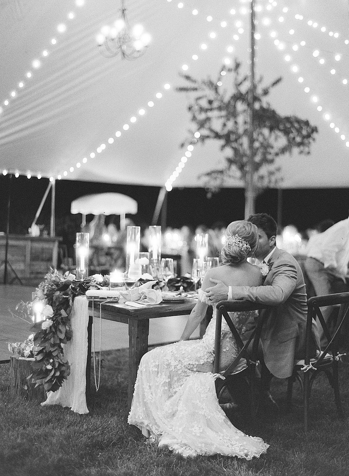 Black and White Bride and Groom Kissing at Long Island New York Wedding Reception Photo