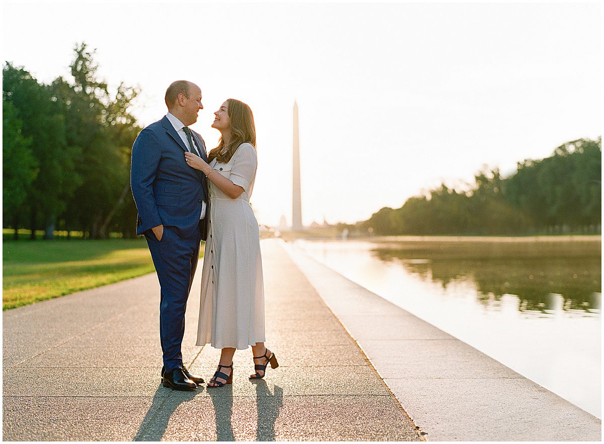 Luxury Washington DC Photographer Couple in Front of The Washington Monument Photo