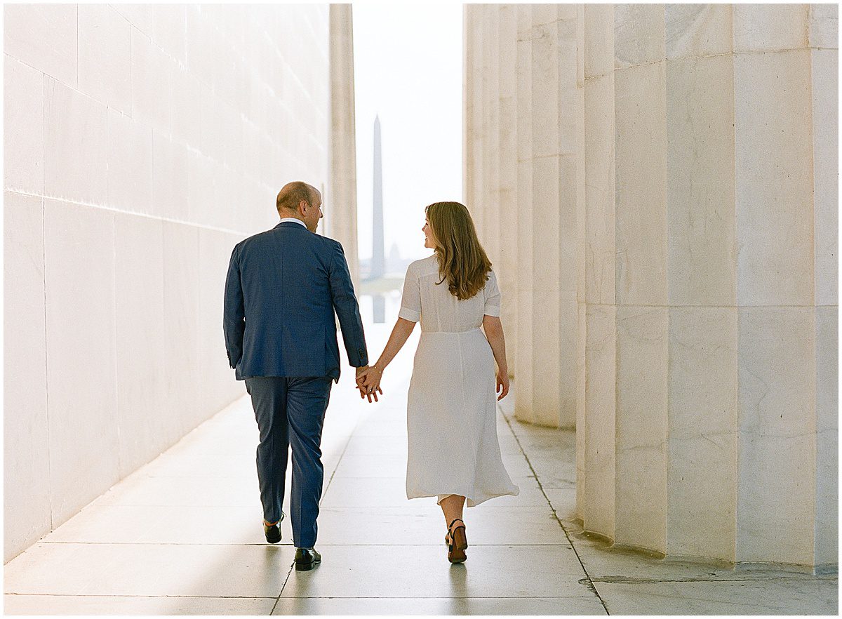 Luxury Washington DC Photographer Couple Walking Toward Washington Monument Photo