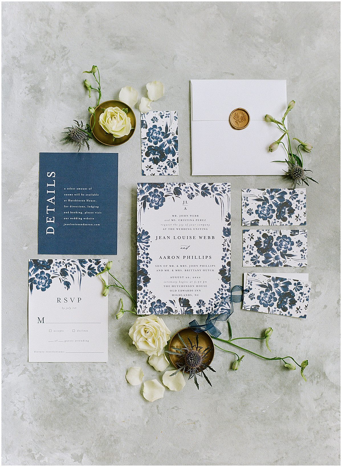 Blue and White Wedding Invitation Suite Photo