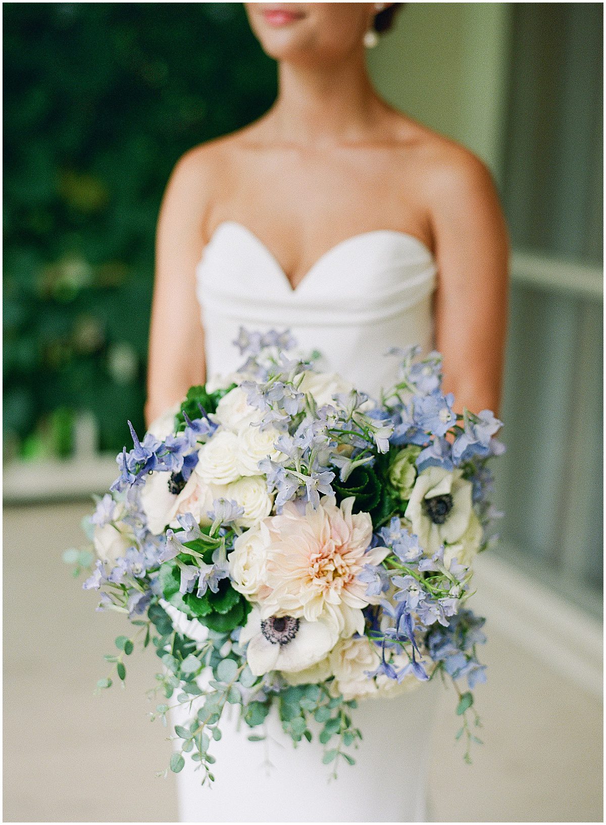 Detail of Brides Blue and White Bouquet Photo