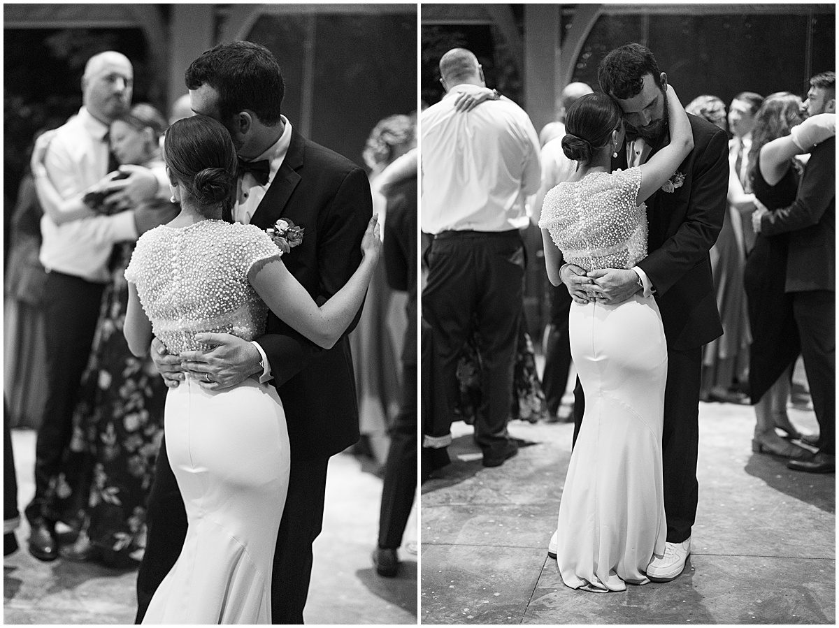 Black and White of Bride and Groom Dancing Photos