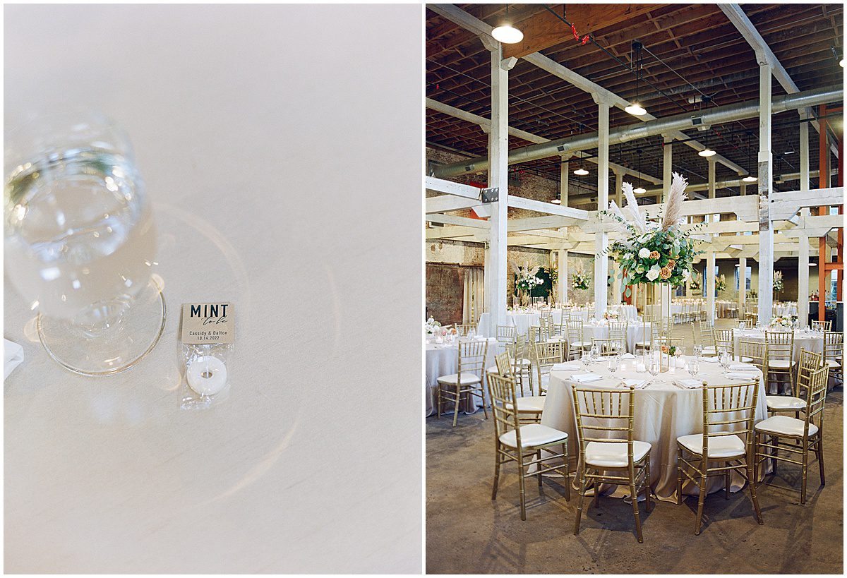 Mint on Table and Wedding Reception Table at Guardian Works In Atlanta Georgia Photos