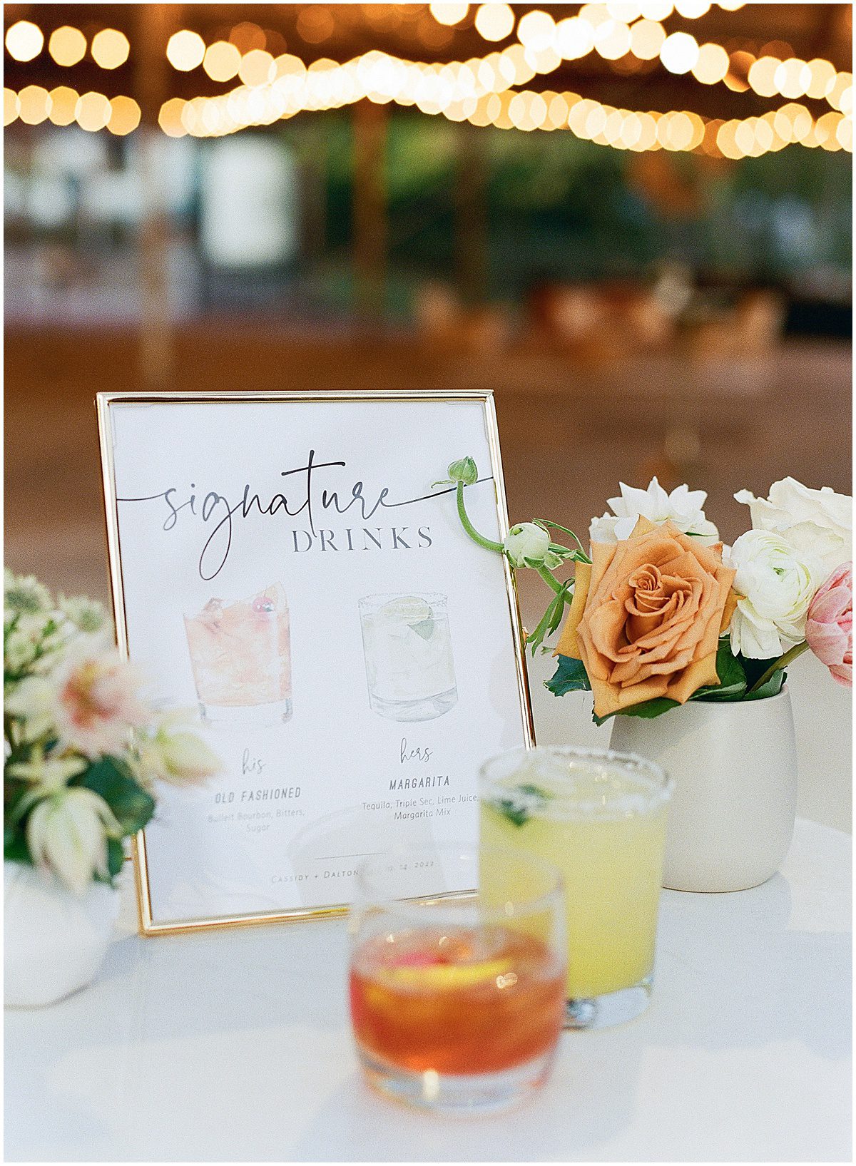 Signature Drinks Sign at Wedding Reception Photo