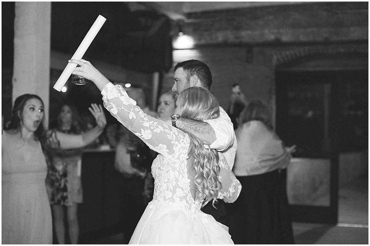 Black and White of Bride and Groom Dancing at Atlanta Wedding Reception Photo