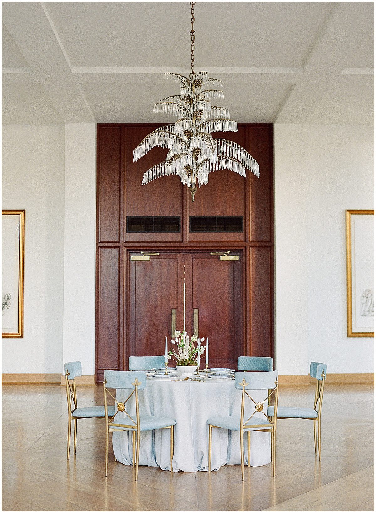 Wedding Reception Table with Blue Chairs at The Dewberry Hotel In Charleston SC Photo