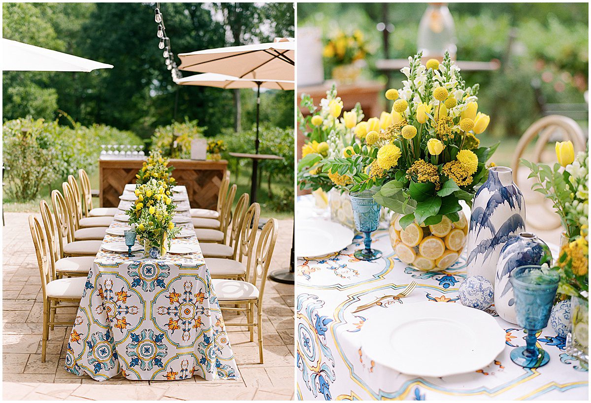 Blue and Yellow Table Design for Bridal Shower Photos