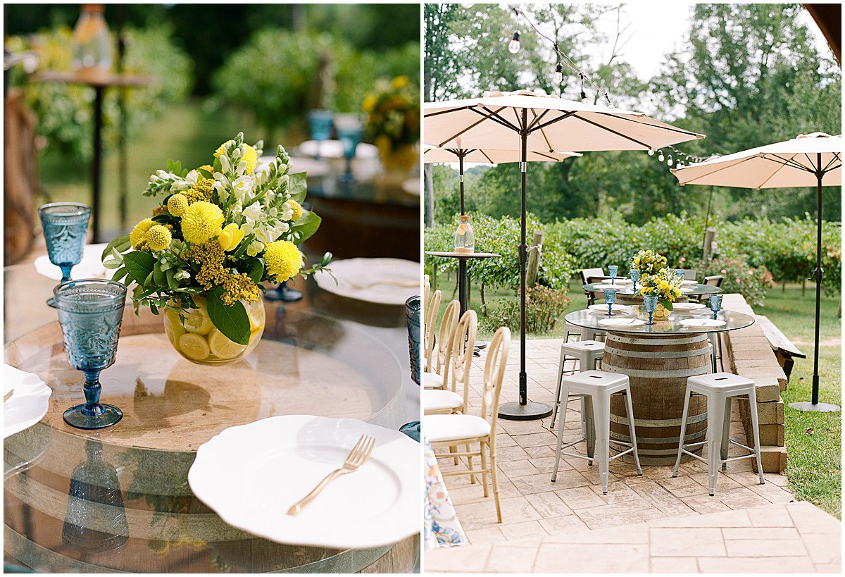 Flowers with Lemons in Vase and Tables at Winery Bridal Shower Photos