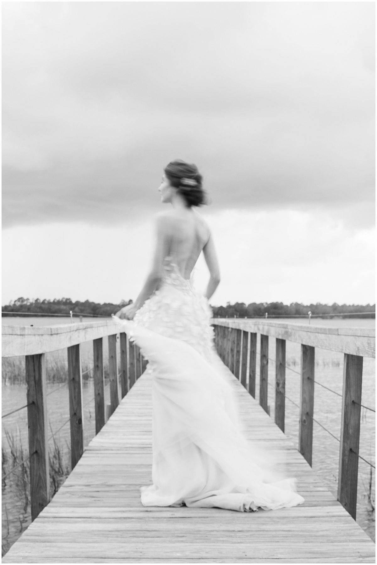 Motion Blur of Bride on Bridge at Lowndes Grove Wedding Venue in Charleston Photo