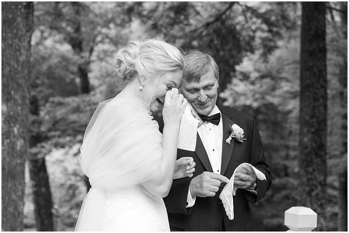 Black and White of Bride with Her Dad Crying and Laughing Photo