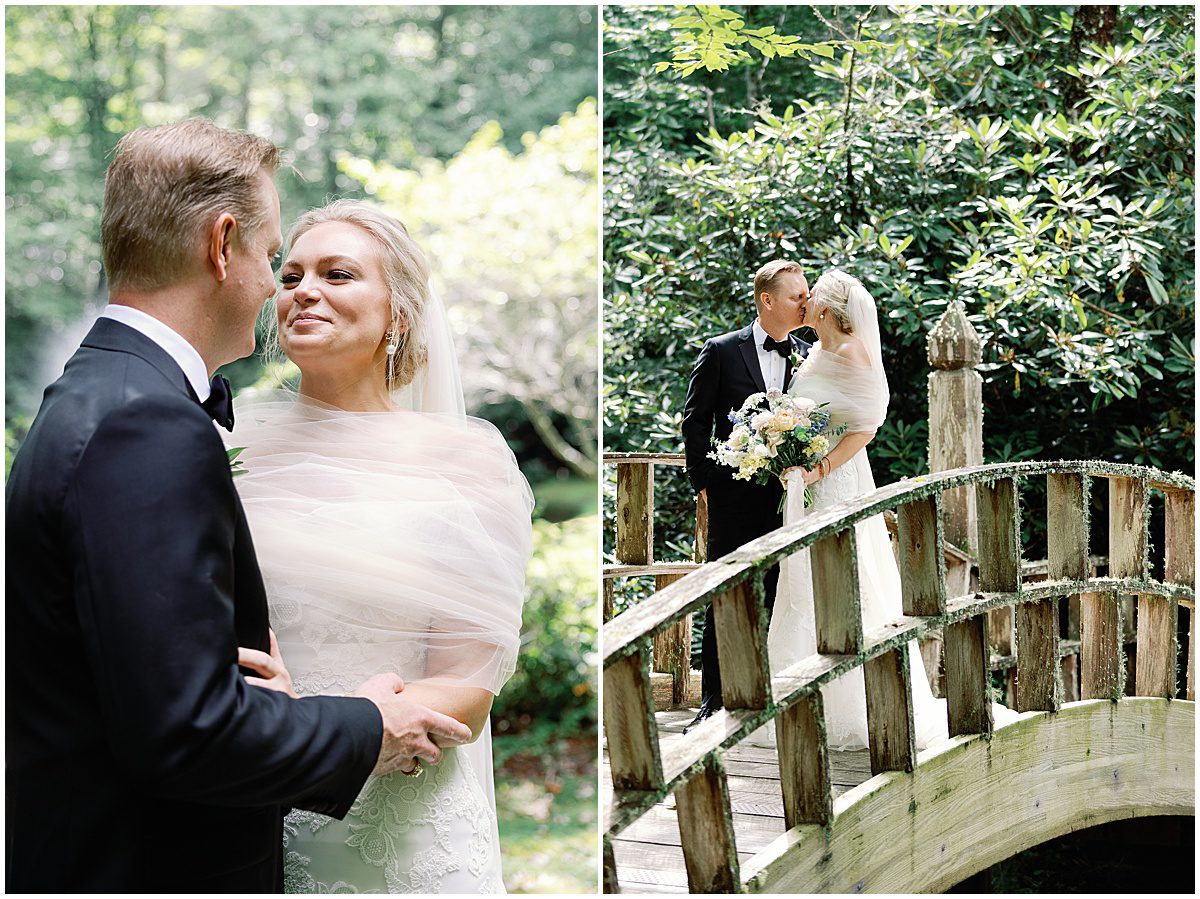 Bride and Groom Smiling and Kissing Each Other Photos