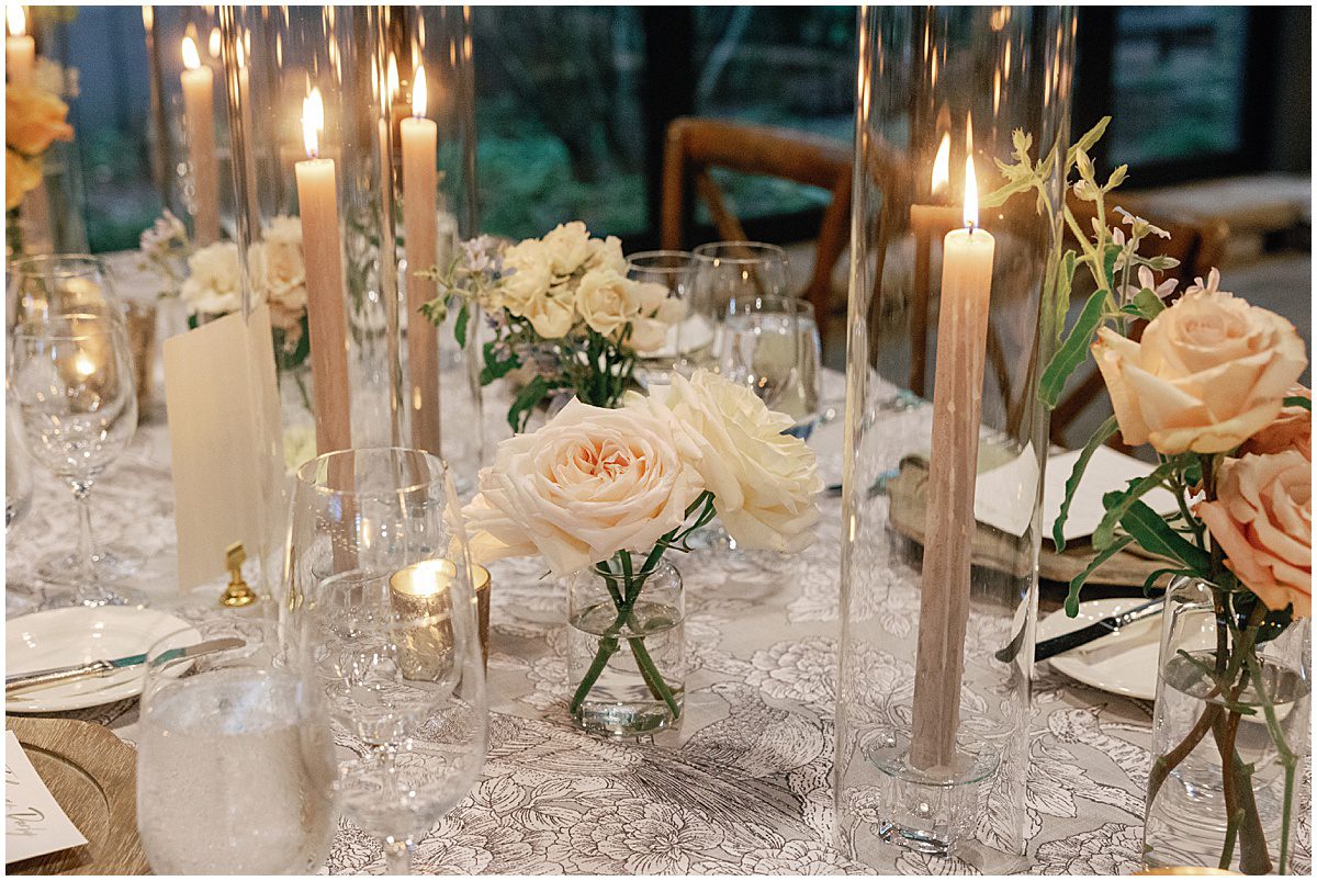 Wedding Reception Table Decor Candles and Flowers Photo