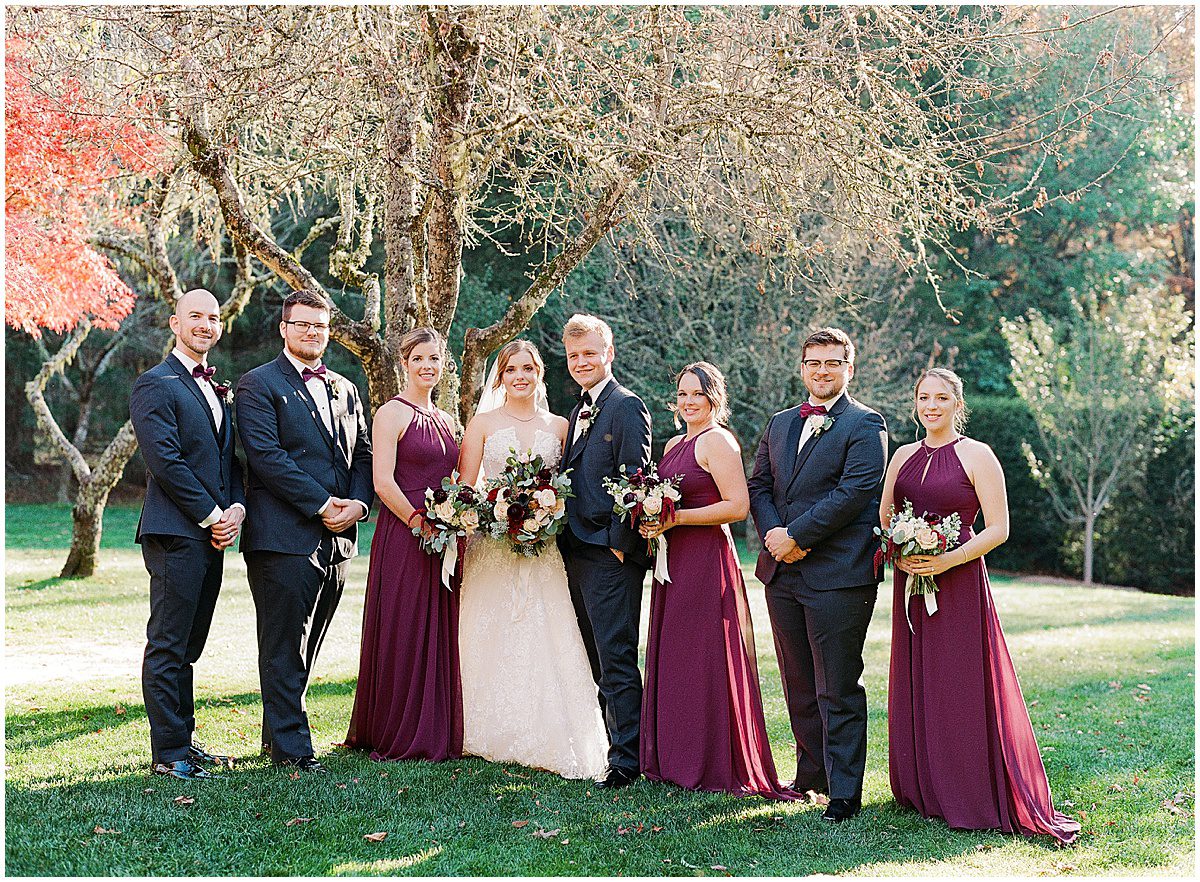 Bride and Groom with Bridal Party In Orchard at Old Edwards Inn Photo