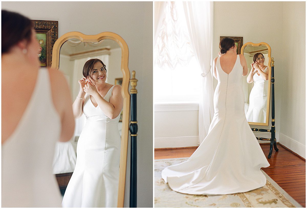 Bride Putting on Earrings at The Parsonage Charleston SC Photo