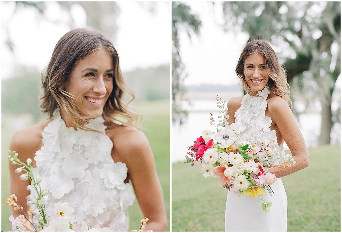 Bride Laughing Holding Bouquet Photos