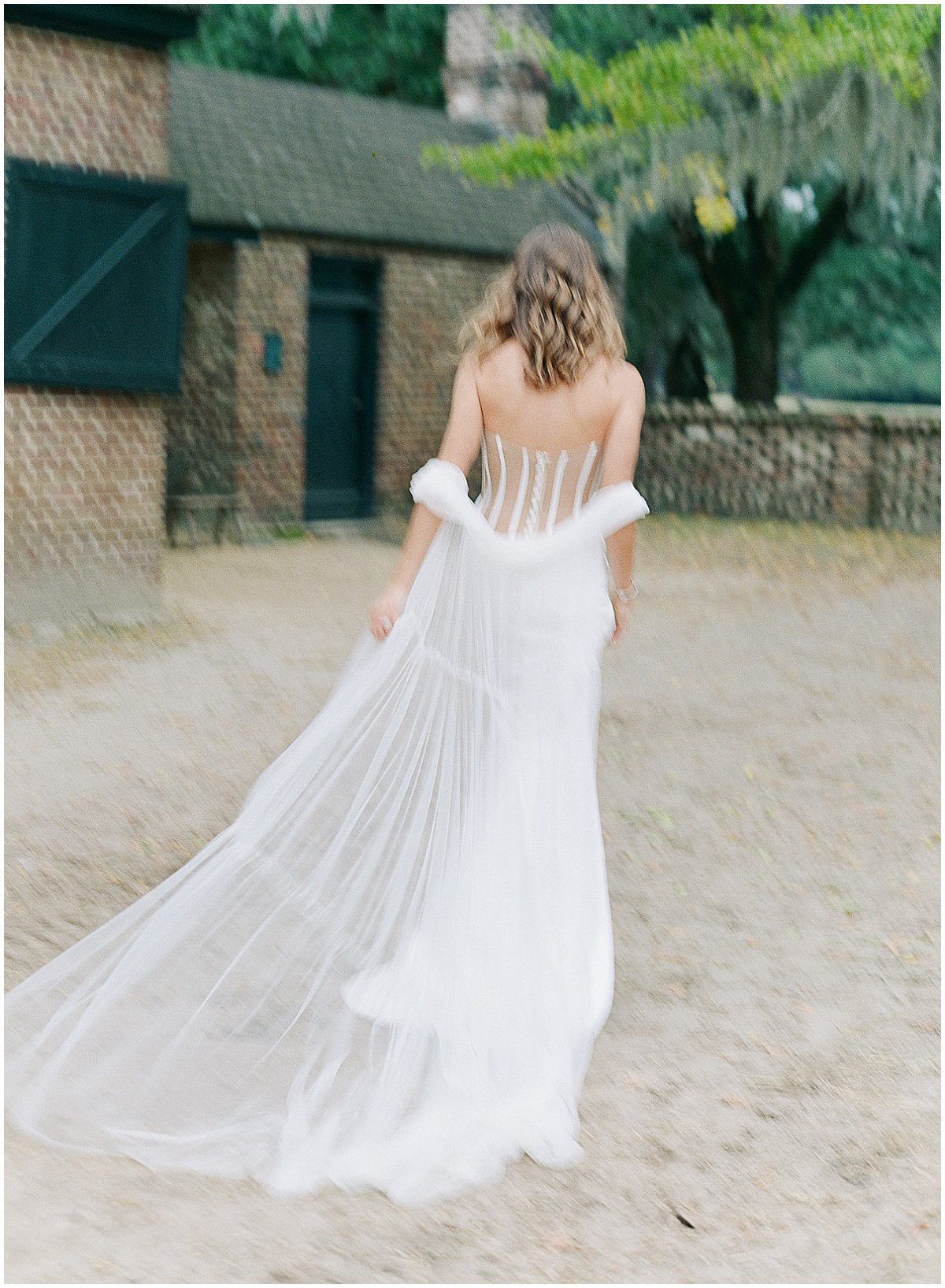 Motion Blur of Bride Walking away from Camera Photo