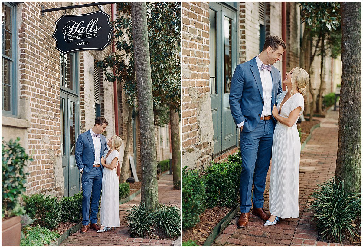 Bride and Groom Smiling at Each Other at Halls Signature Events in Charleston Photos