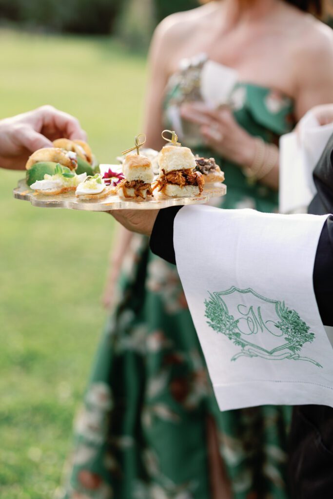 Hors d'oeuvres served at wedding cocktail hour