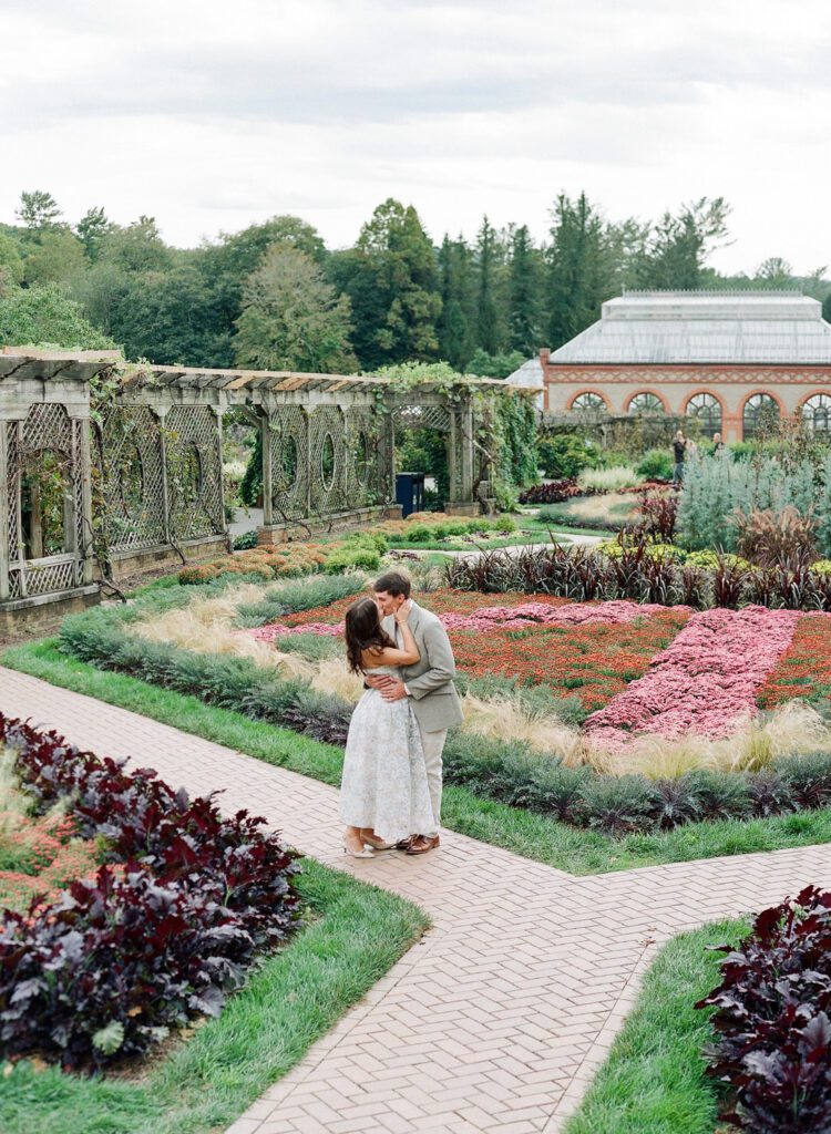 Couple kissing in garden