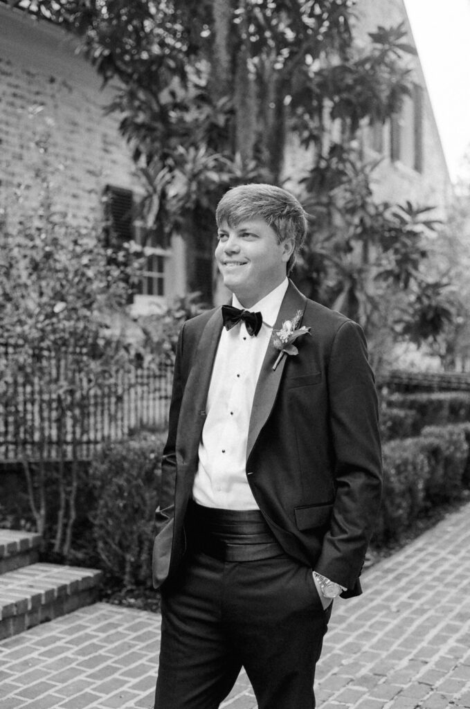 black and white of groom 