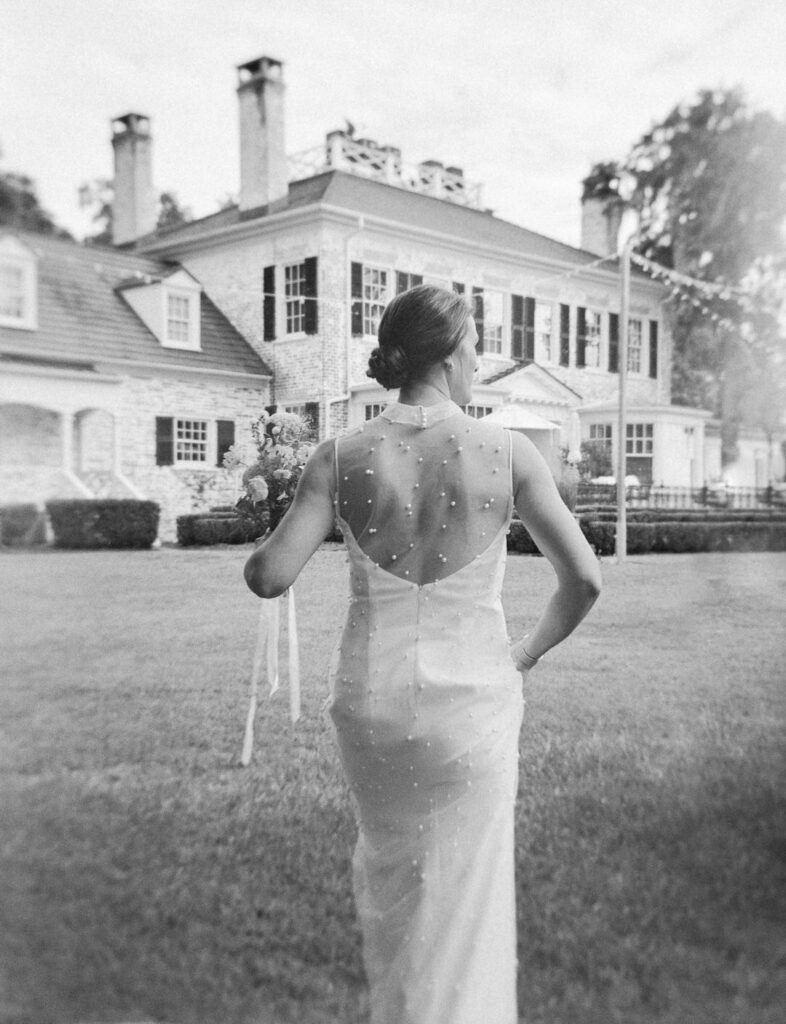 black and white for bride walking 