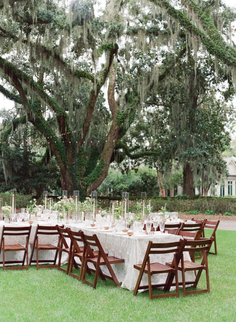 Wedding reception table setting at Brays Island Plantation South Carolina