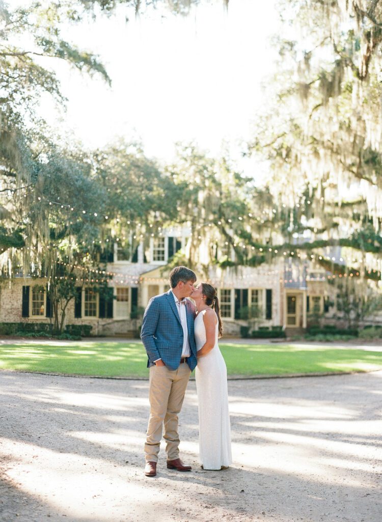 bride and groom kissing 