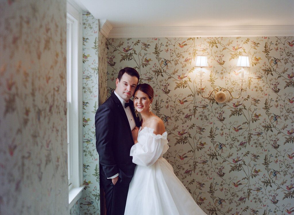 Bride and Groom in the Hallway of the Carolina Inn