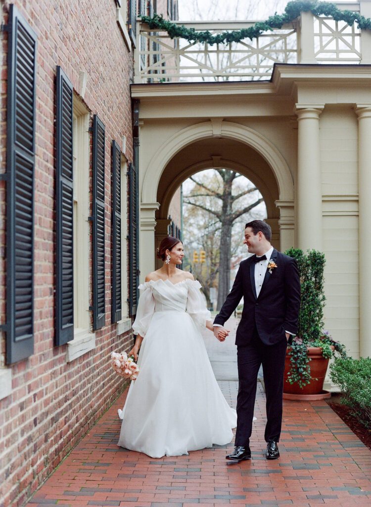 Bride and Groom Walking holding hands