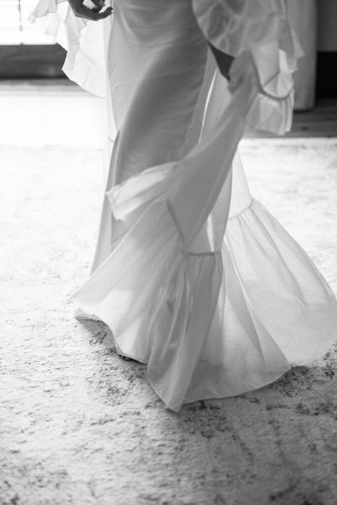 black and white of brides robe