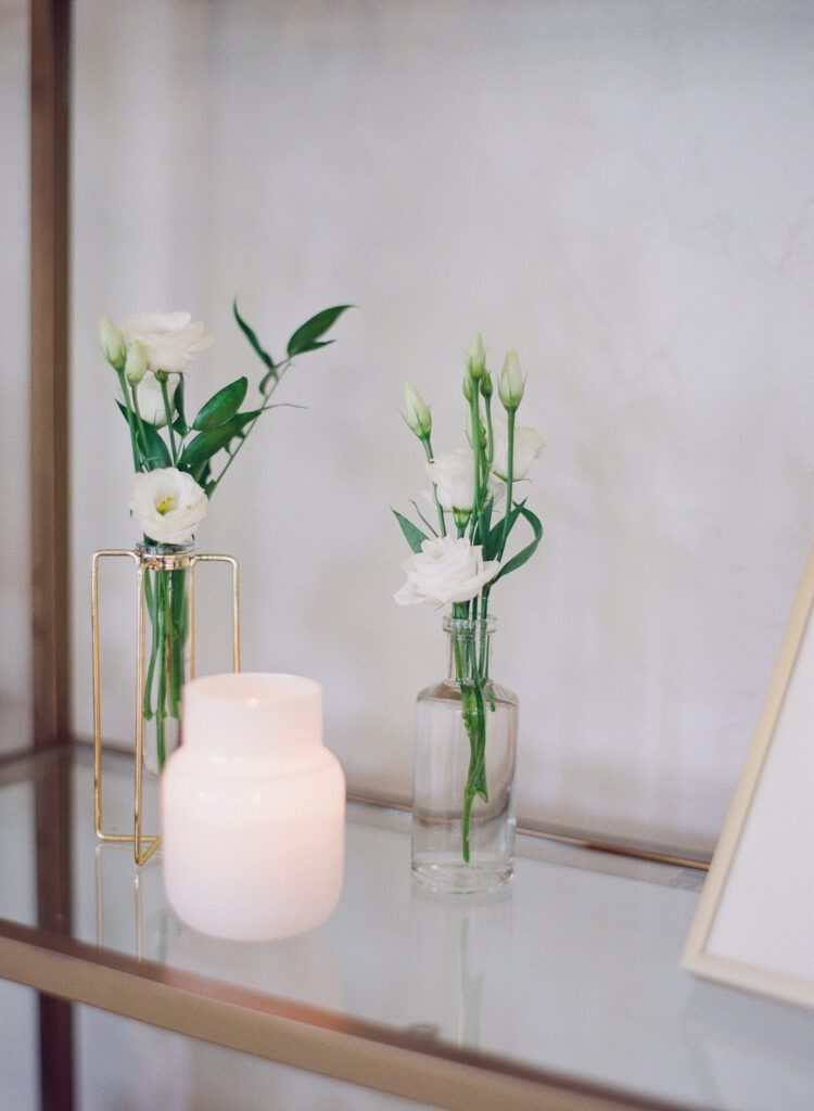 wedding reception flowers and candle