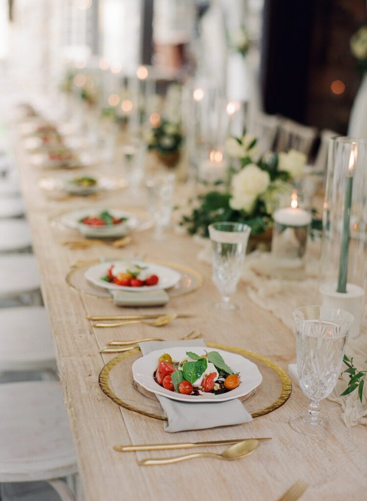 wedding reception table with salads