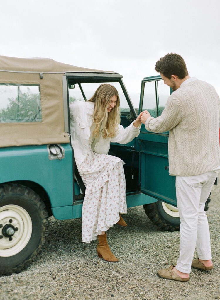 Couple getting out of car