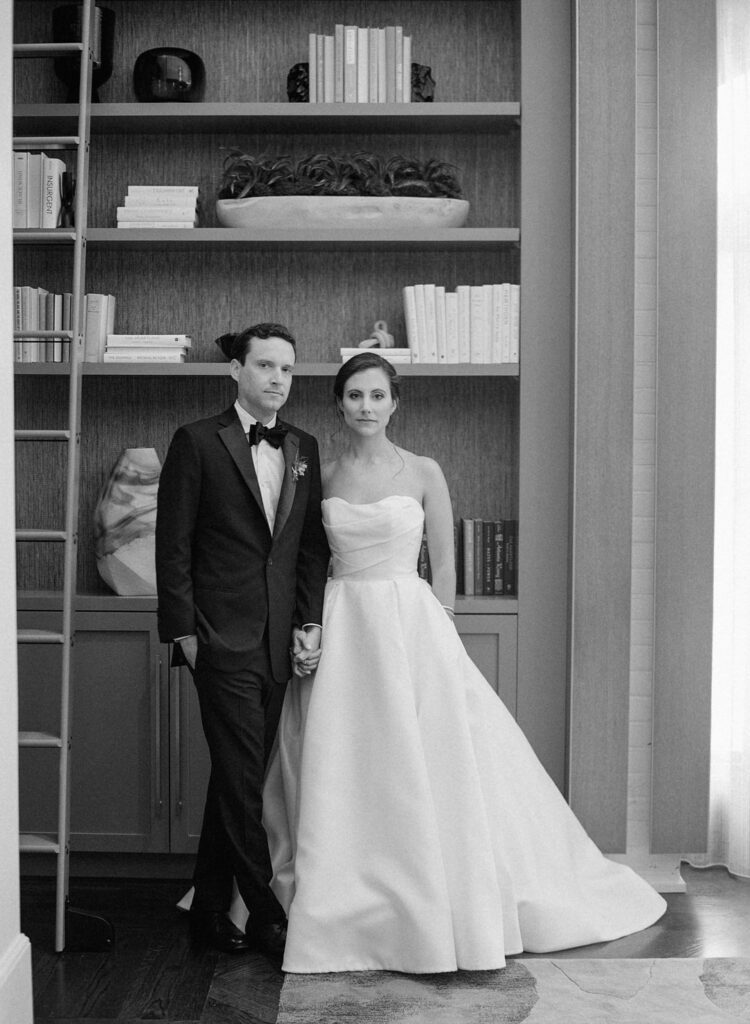 black and white of bride and groom 