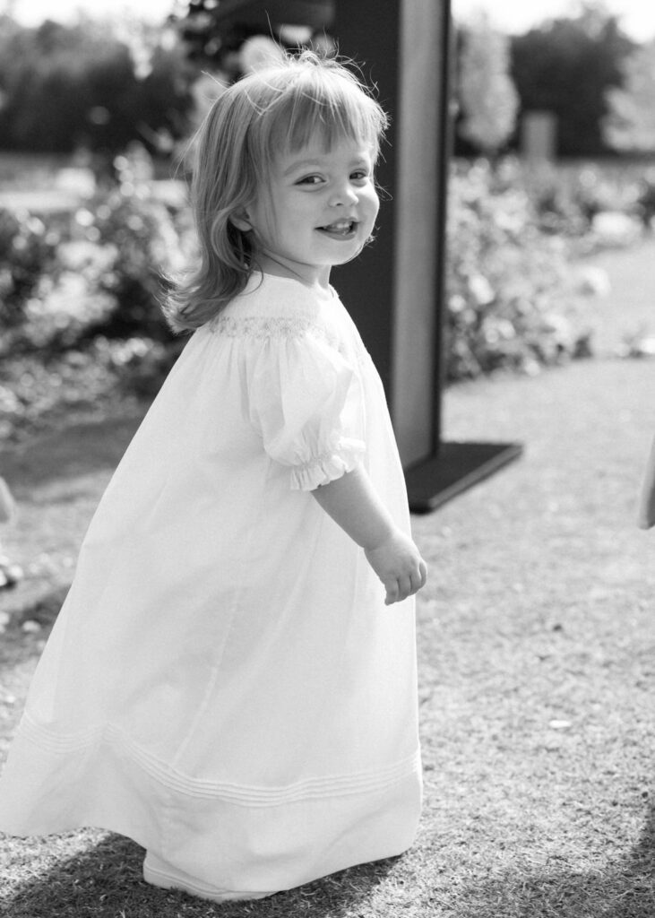 black and white of flower girl 