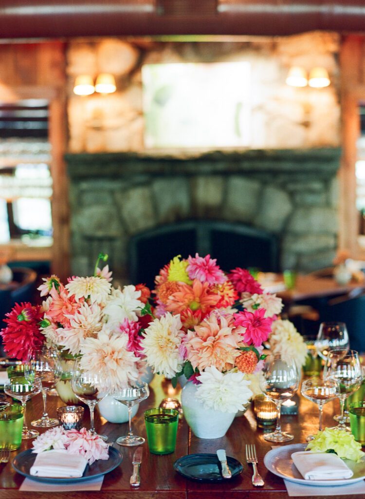 Dahlias on table