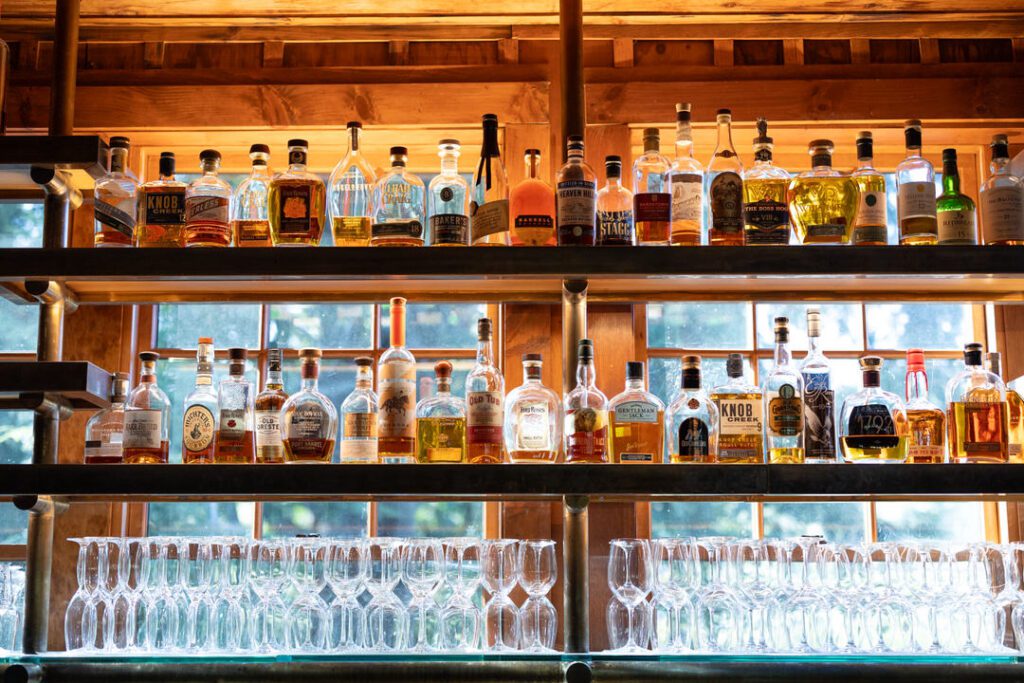 shelves of liquor