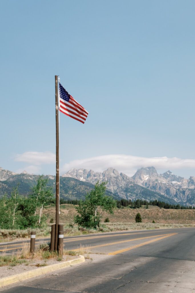 American Flag with Grand Teton Mountains