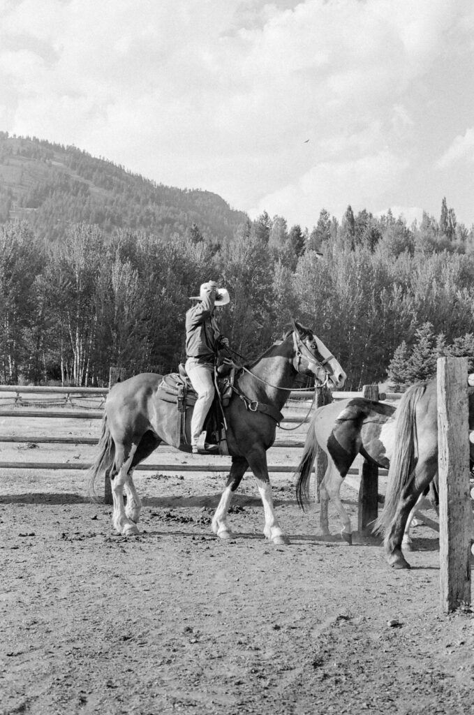 black and white of cowboy