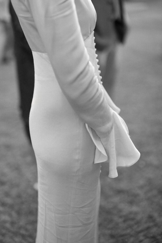 black and white of bride's sleeve