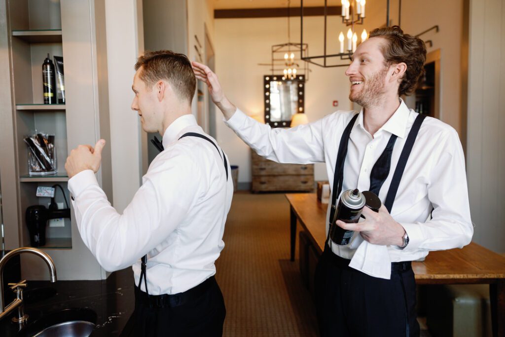 groom and best man getting ready