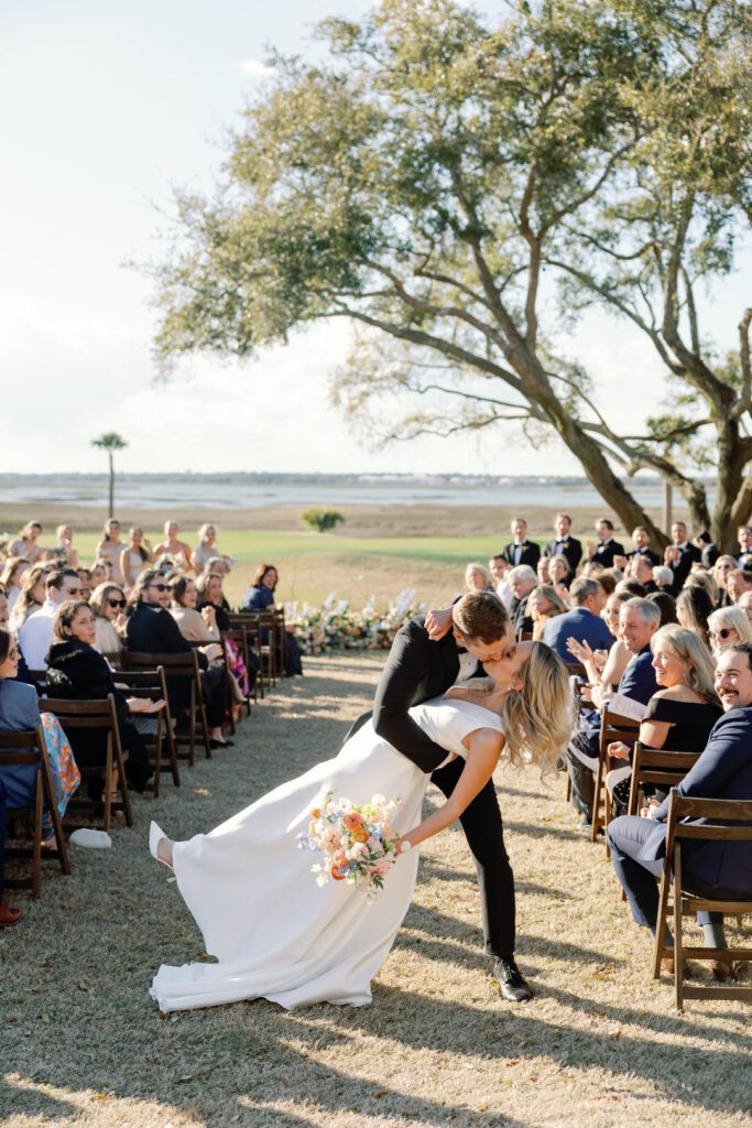 bride and groom kissing