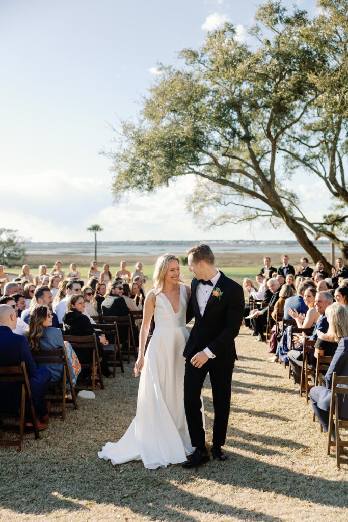 bride and groom ceremony exit at Kiawah Island River Course