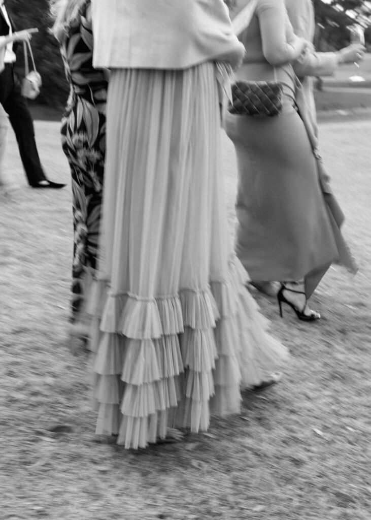 black and white of wedding guest dress