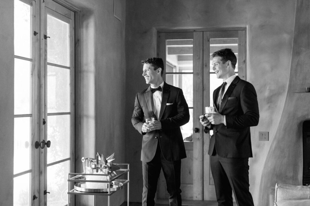 Black and white of Groom and Groomsman 