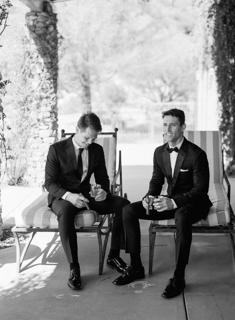 Black and white of Groom and Best Man 