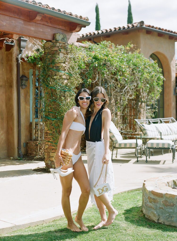 Bride with Maid of Honor by the Pool 